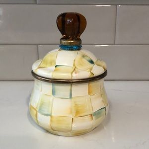 MacKenzie Childs parchment check enamel sugar bowl